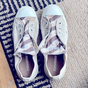 Rare Converse All Star Slip-On Laceless Sneakers - Blush Pink/Brown Stripes